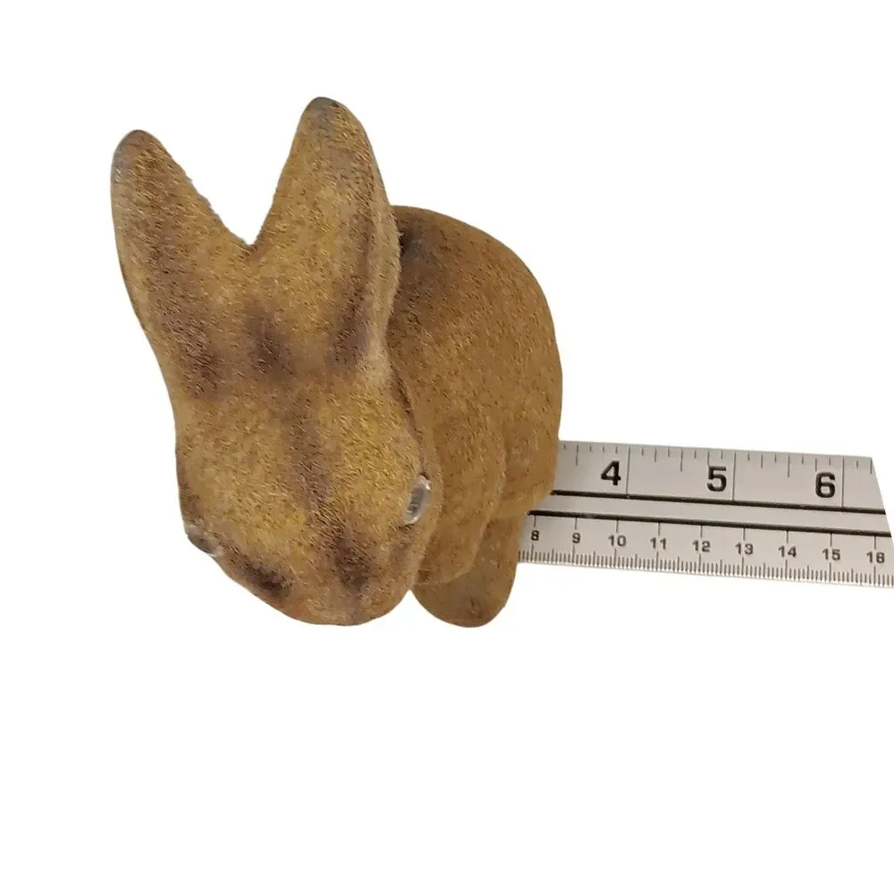 Vintage Flocked Brown Bunny Rabbit Coin Piggy Bank W/ Stopper Fuzzy Easter 6.5